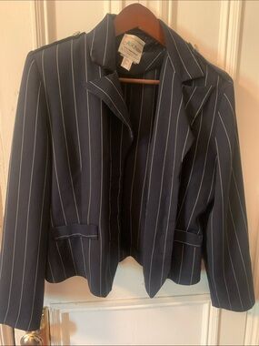Navy Pinstripe Women's Blazer Padded shoulders